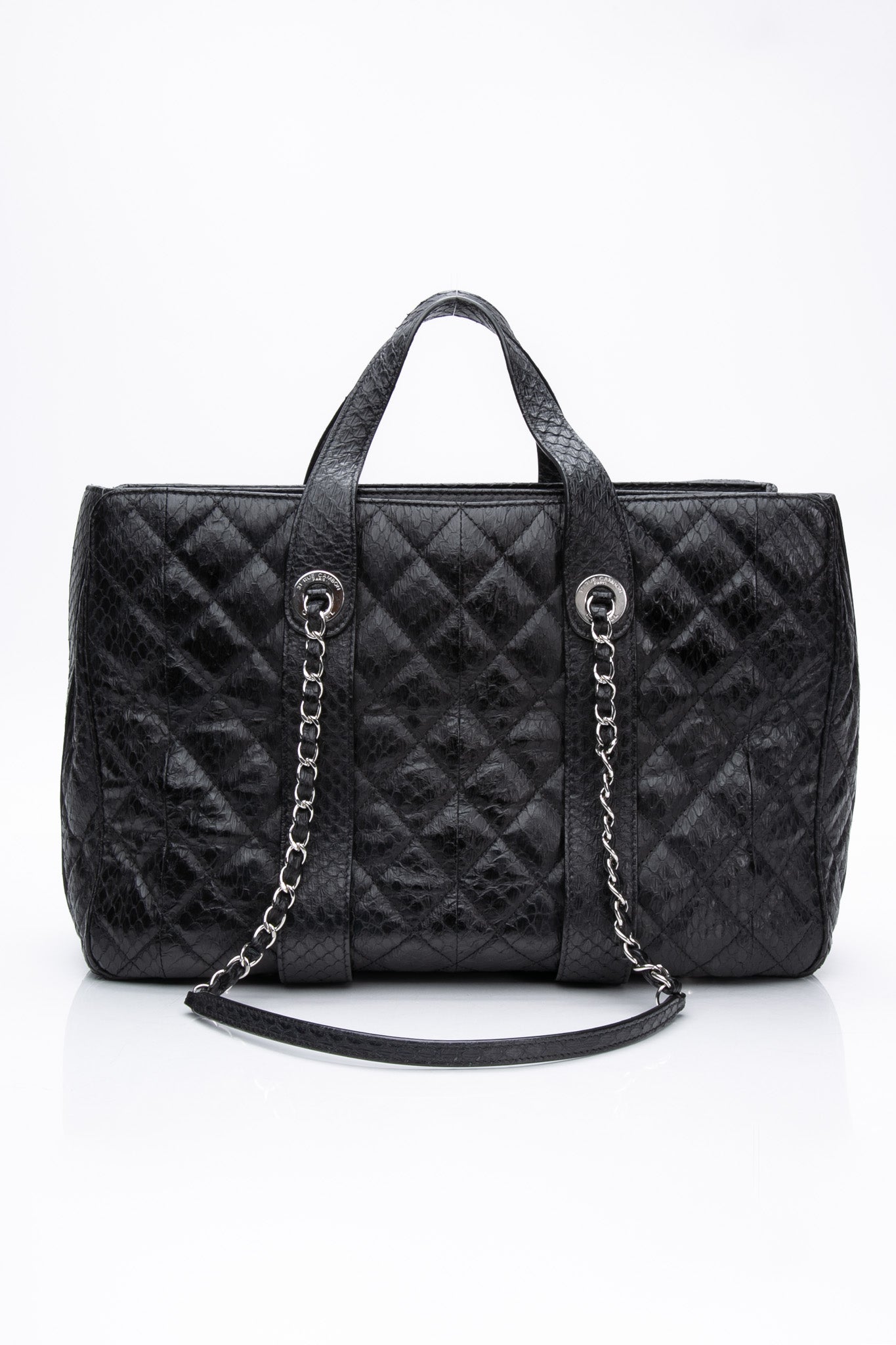 CHANEL Large Black Quilted Leather Python Easy Carry Tote