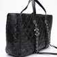 CHANEL Large Black Quilted Leather Python Easy Carry Tote