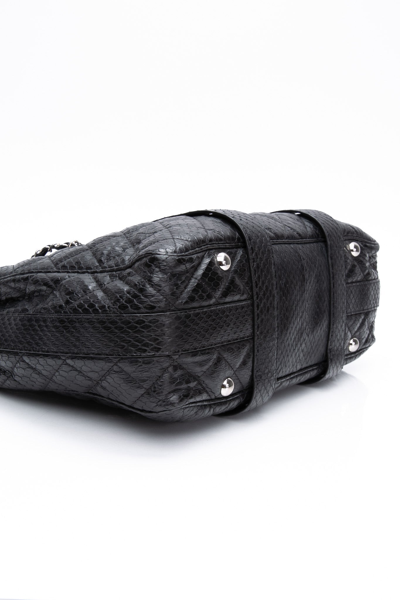 CHANEL Large Black Quilted Leather Python Easy Carry Tote