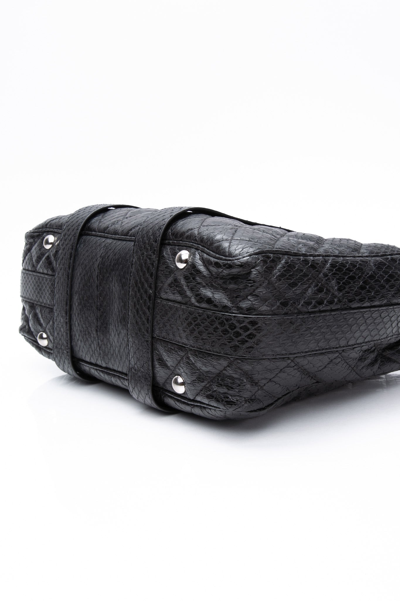 CHANEL Large Black Quilted Leather Python Easy Carry Tote