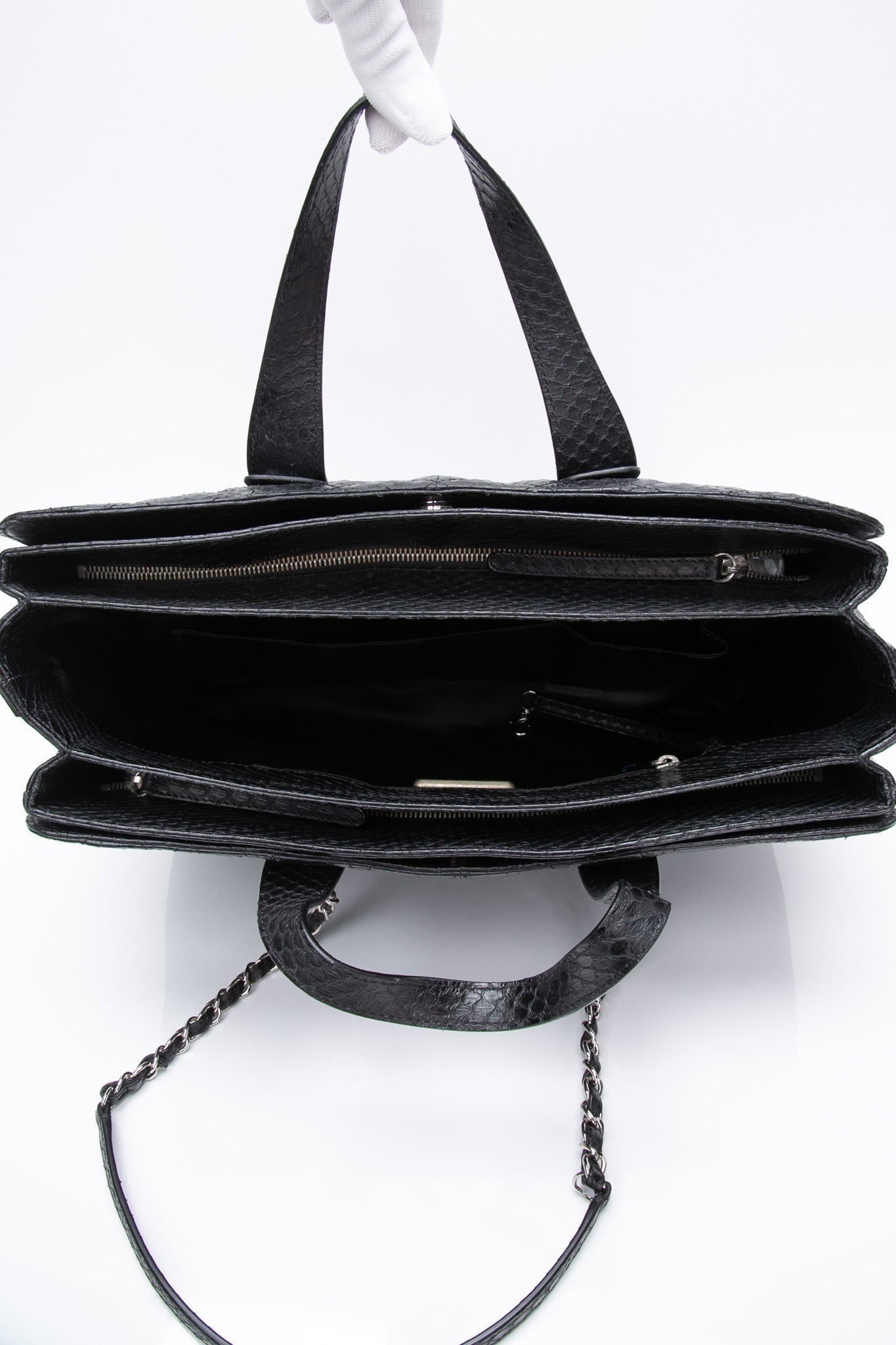 CHANEL Large Black Quilted Leather Python Easy Carry Tote