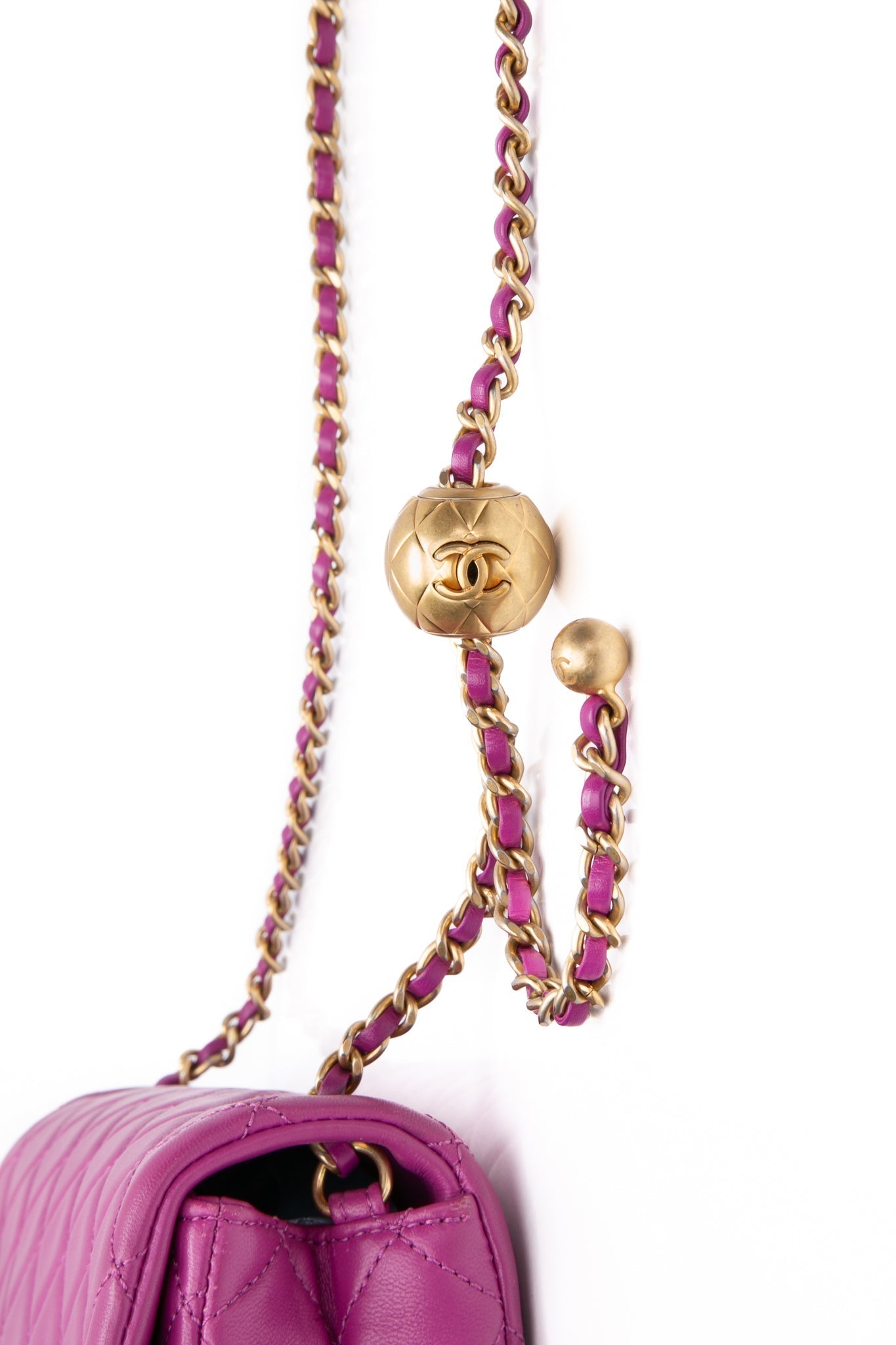 CHANEL Rectangular Mini Purple Lambskin Quilted Pearl Crush Gold Flap Bag