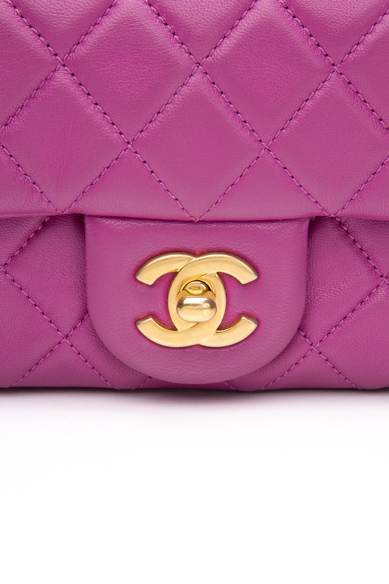 CHANEL Rectangular Mini Purple Lambskin Quilted Pearl Crush Gold Flap Bag