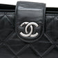 CHANEL Black Glazed Calfskin Quilted Coco Pleats Chain Clutch Bag