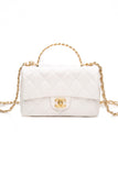 CHANEL Mini White Quilted Calfskin Top Handle Flap Bag with Chain