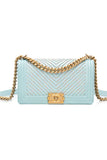 CHANEL Light Blue Calfskin Chevron Embroidered Medium Boy By The Sea Flap Bag