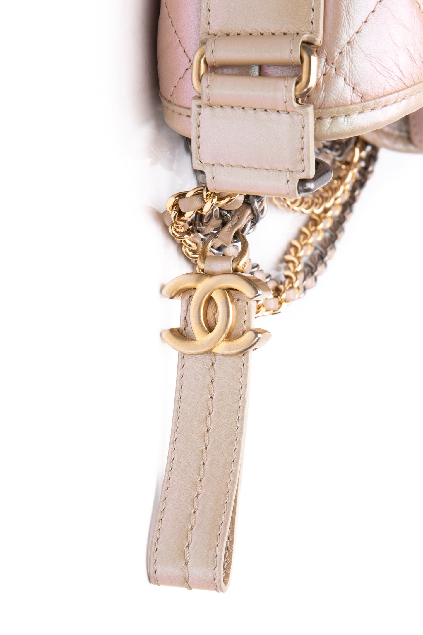 CHANEL Light Pink Iridescent Aged Calfskin Quilted Small Gabrielle Hobo Bag