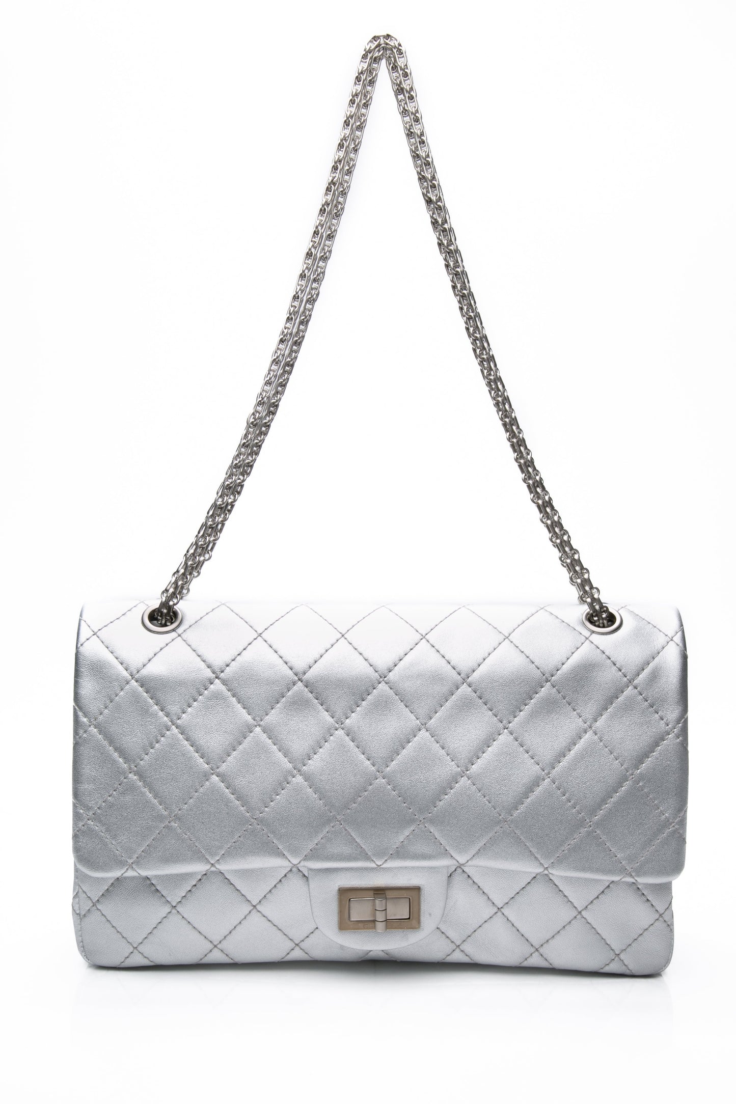 CHANEL Metallic Silver Lambskin Quilted 2.55 Reissue 277 Flap Bag