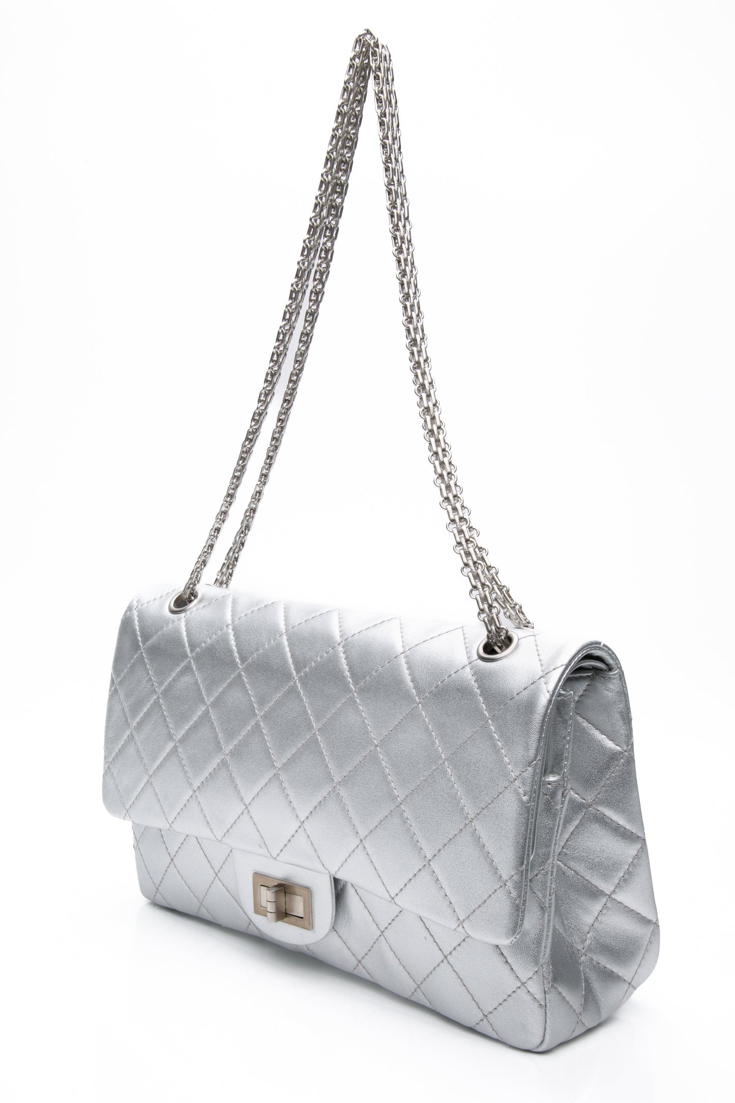 CHANEL Metallic Silver Lambskin Quilted 2.55 Reissue 277 Flap Bag