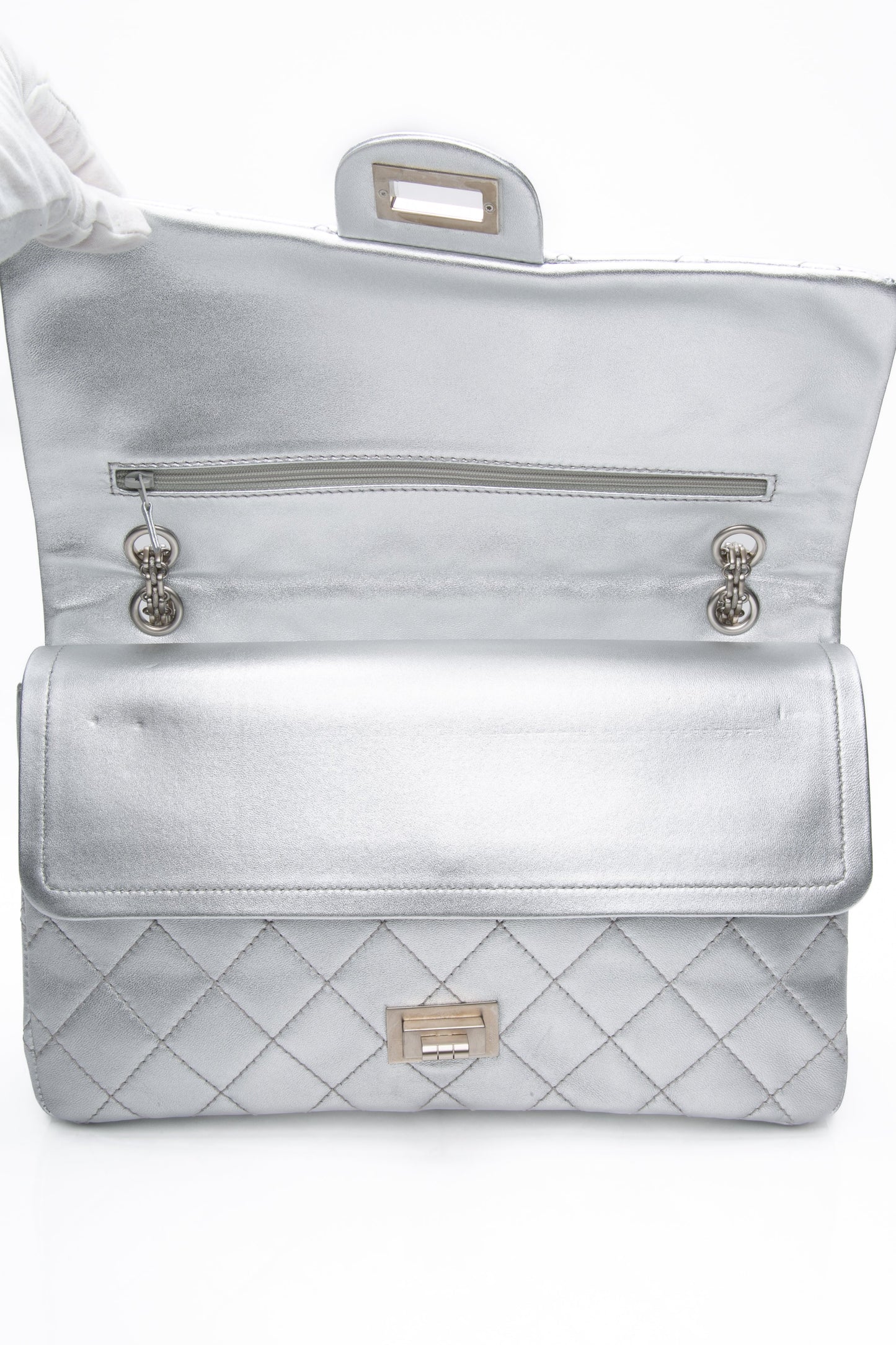 CHANEL Metallic Silver Lambskin Quilted 2.55 Reissue 277 Flap Bag