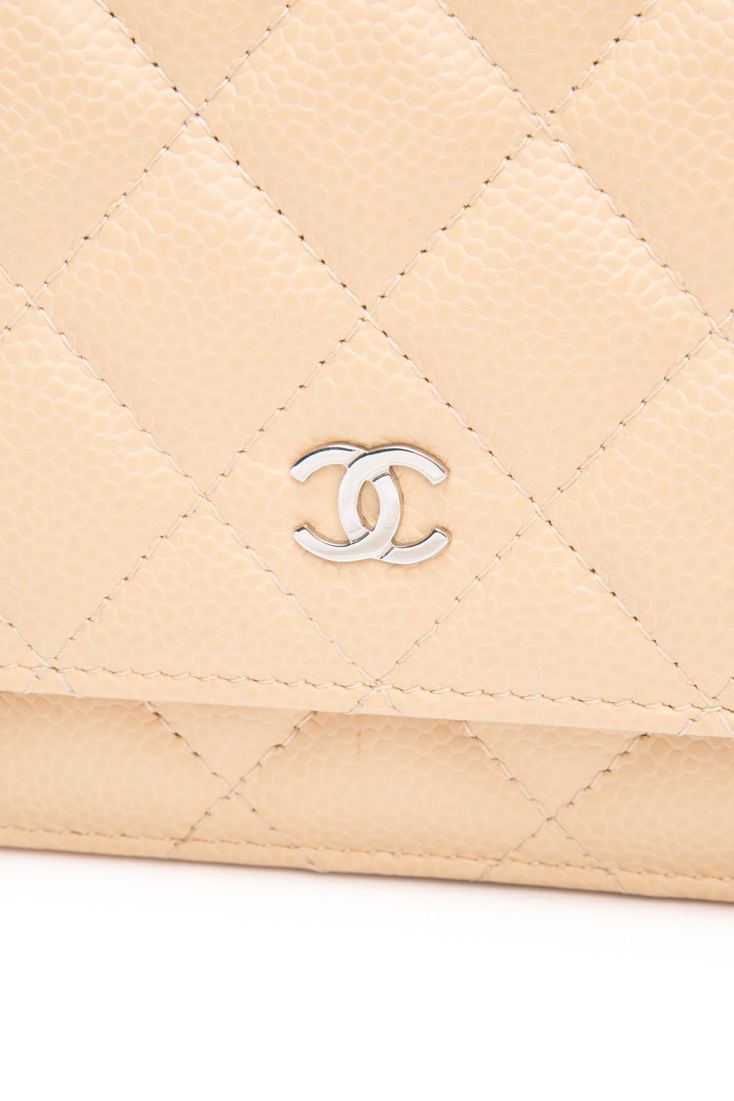 CHANEL Beige Caviar Quilted Wallet On Chain WOC