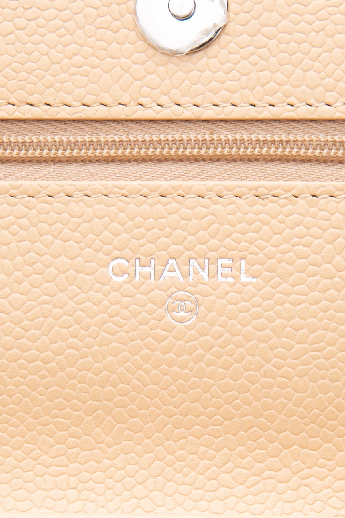 CHANEL Beige Caviar Quilted Wallet On Chain WOC