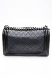CHANEL Black Goatskin with Patent Quilted Medium Boy Flap Bag