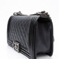 CHANEL Black Goatskin with Patent Quilted Medium Boy Flap Bag
