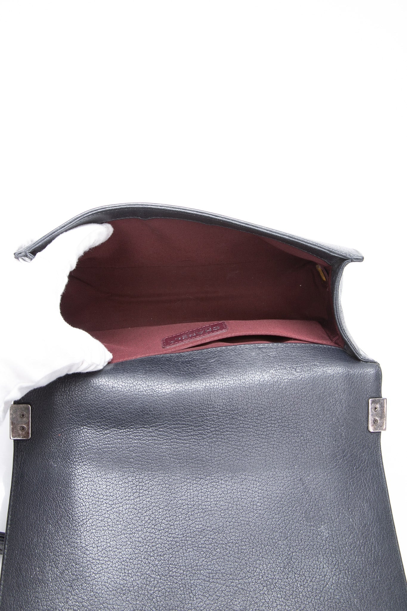 CHANEL Black Goatskin with Patent Quilted Medium Boy Flap Bag