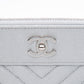 CHANEL Metallic Silver Caviar Chevron Quilted Small Mademoiselle Zip Pouch Case