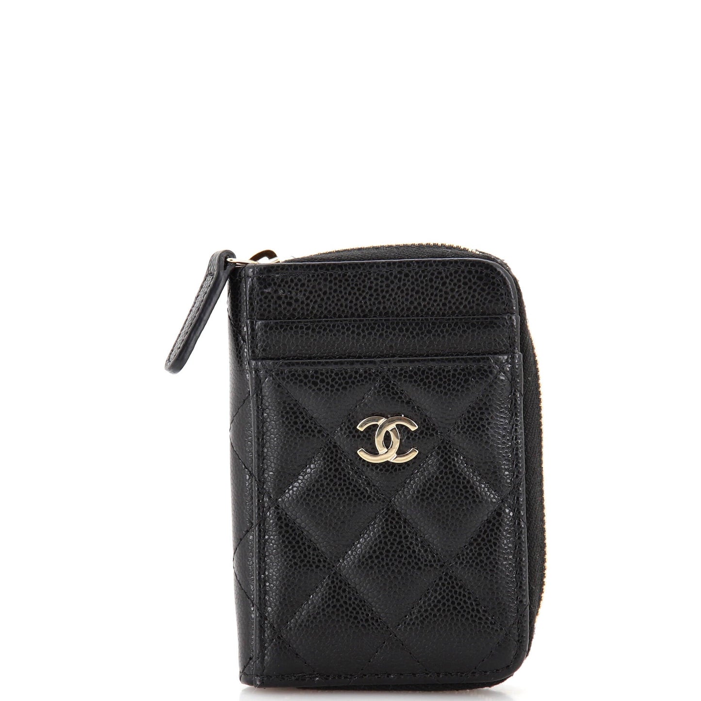 CHANEL CC Card Holder Zip Coin Purse Quilted Caviar