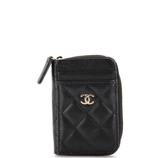CHANEL CC Card Holder Zip Coin Purse Quilted Caviar