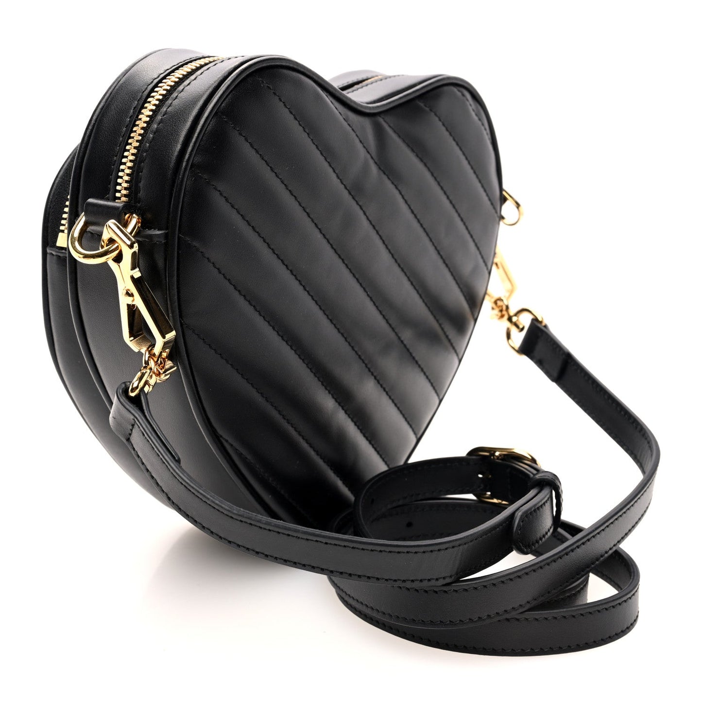 Amelia Calfskin Matelasse Diagonal Mini Interlocking G Heart Shoulder Bag Black