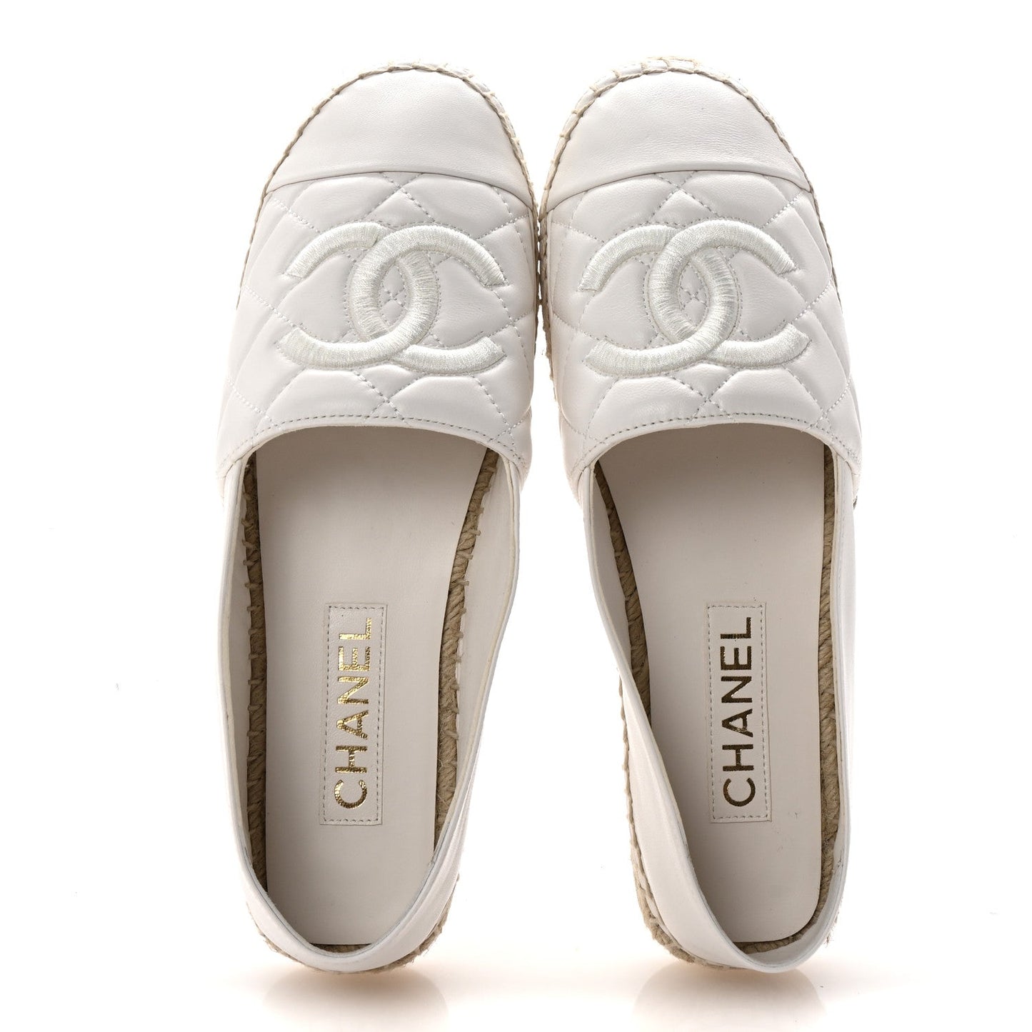 Amelia Lambskin Quilted CC Espadrilles 41 White