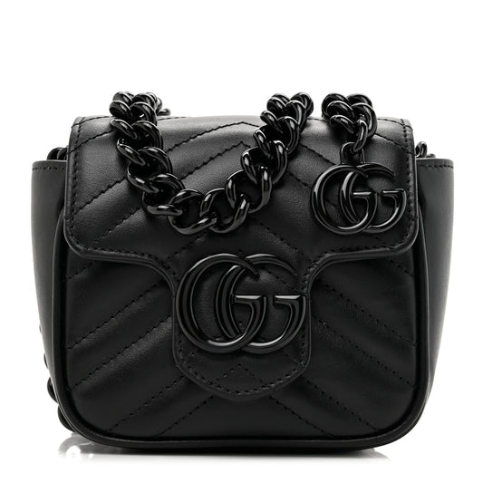 Amelia Calfskin Matelasse Monochrome GG Marmont Chain Mini Belt Bag Black