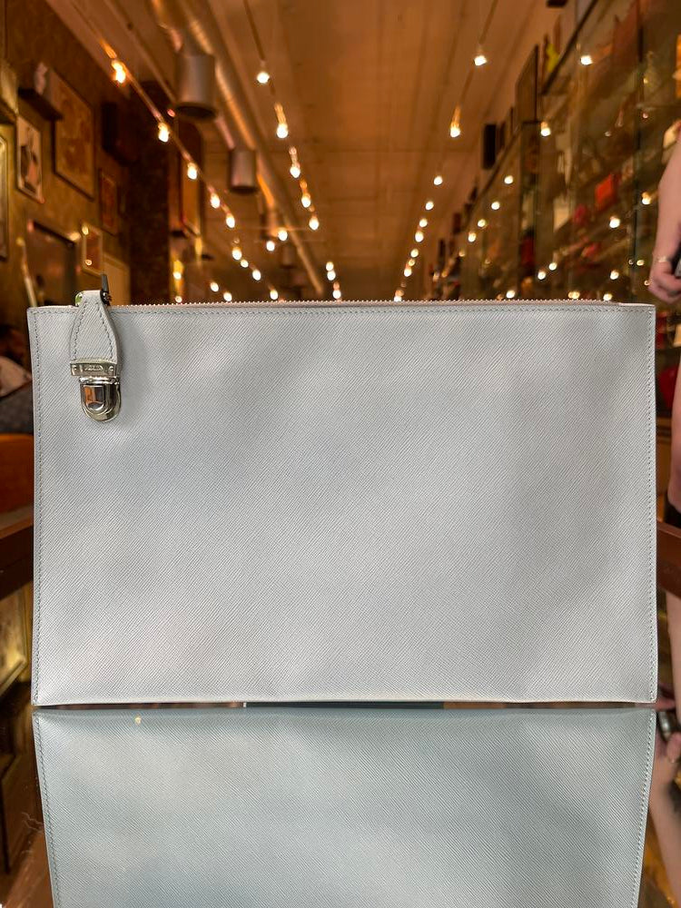 Prada Saffiano Leather Grey Clutch Bag