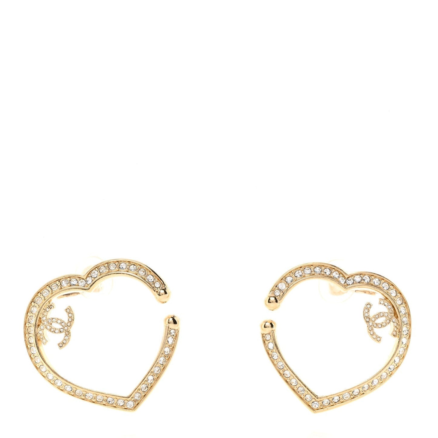 Amelia Metal Crystal CC Open Heart Earrings Gold