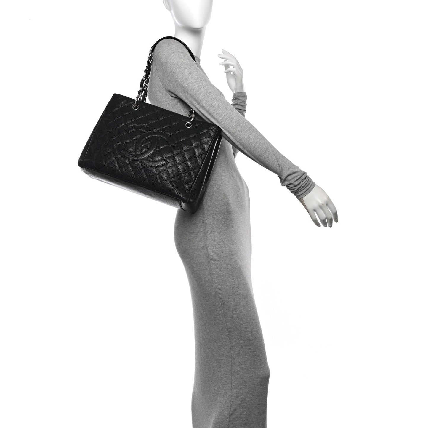 Amelia Caviar Quilted Grand Shopping Tote GST Black