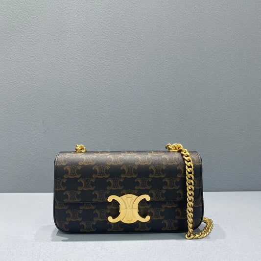 CE Chain Shoulder Bag Triomphe In Triomphe Canvas Brown For Women 8in/20.5Amelia197992DQW.04LU