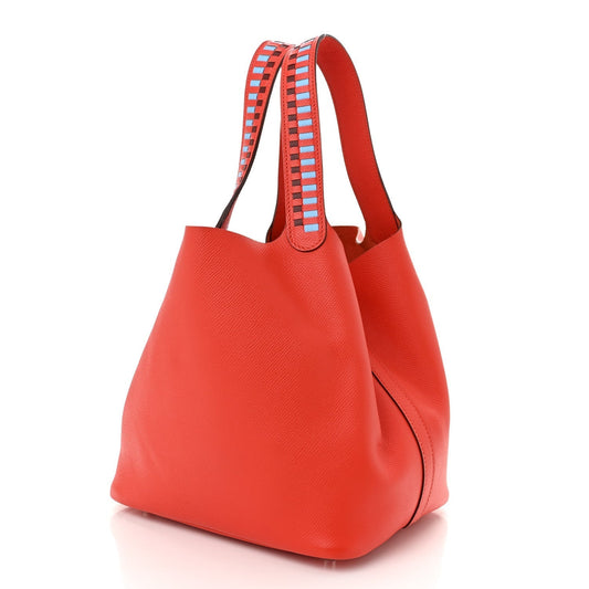 Amelia Epsom Tressage De Cuir Picotin Lock 22 MM Rouge Coeur Bleu du Nord Rouge H