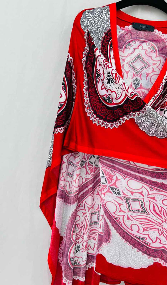 GUCCI Plunge Neckline Red Multicolor Size One Size Top