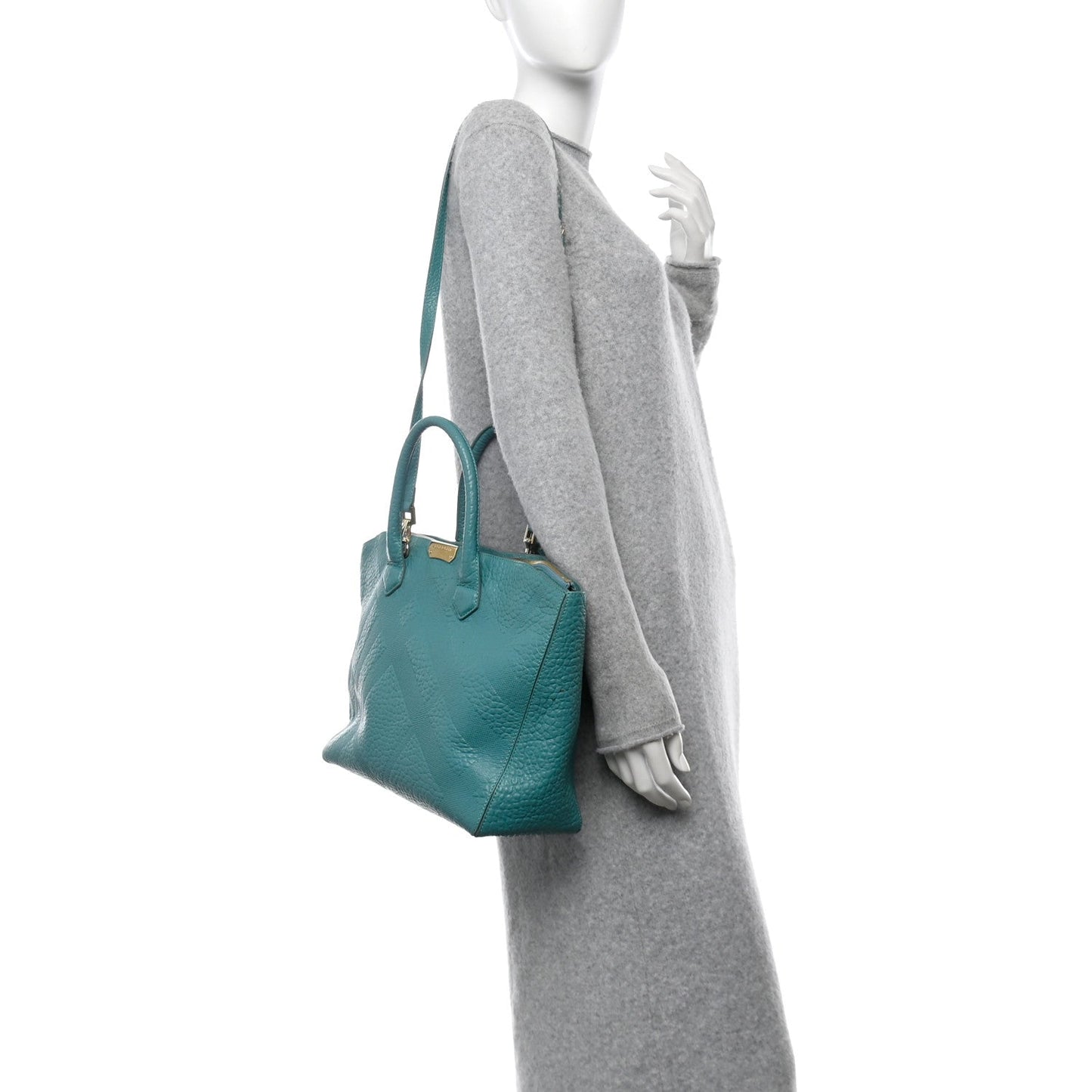 Amelia Heritage Grain Check Embossed Medium Dewsbury Tote Turquoise