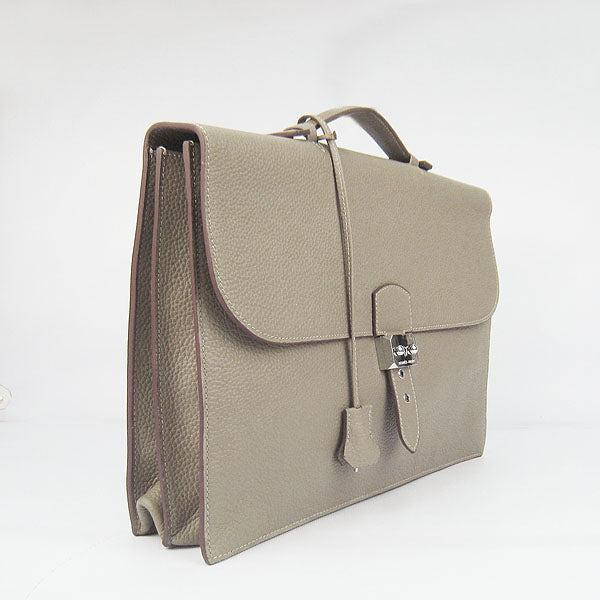 Luxury Hermes Briefcases 2813 Cow Leather Grey