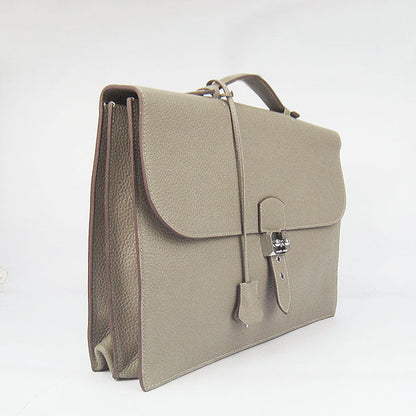 Luxury Hermes Briefcases 2813 Cow Leather Grey