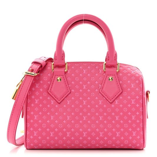 Louis Vuitton Calfskin Nanogram Embossed Speedy Bandouliere 20 Rose