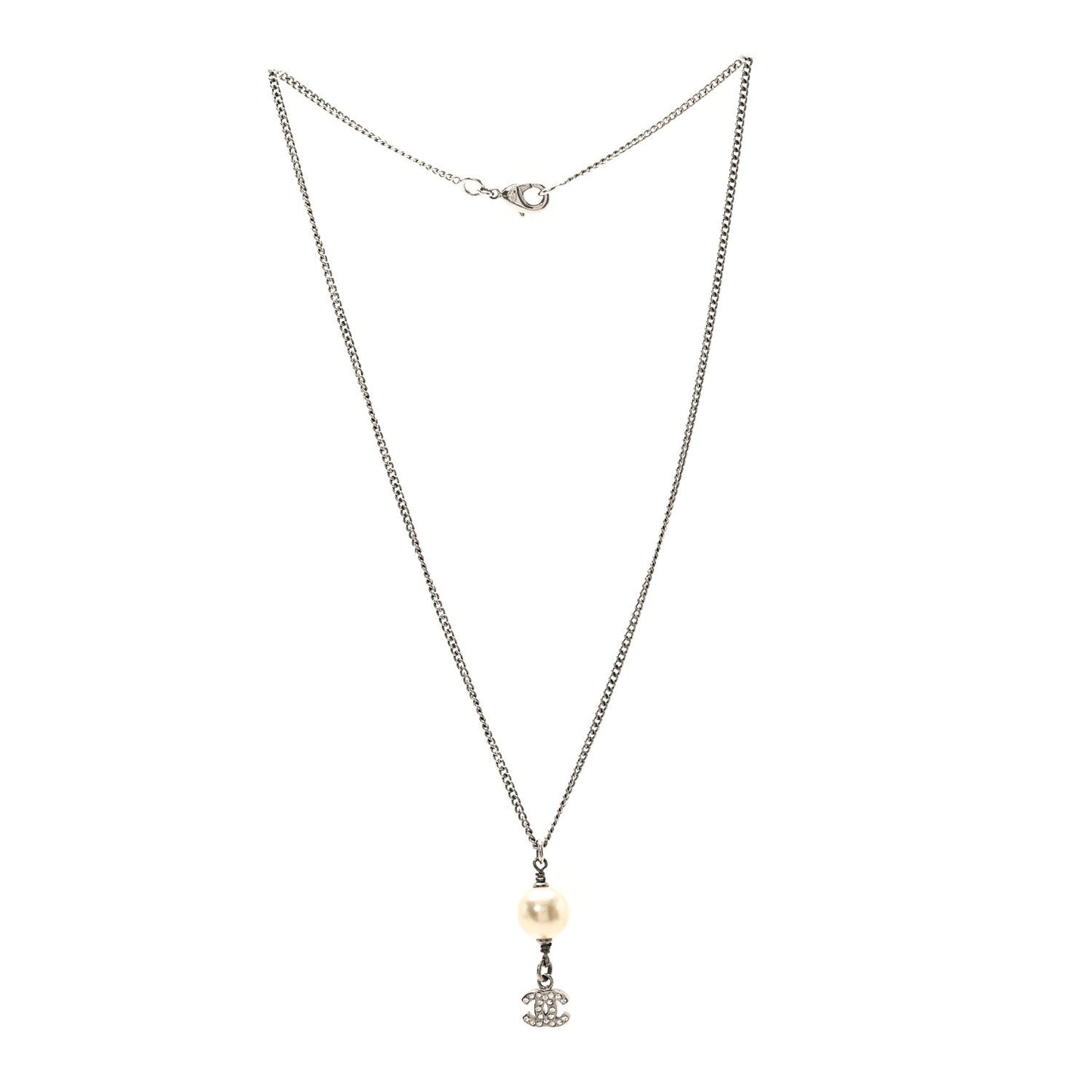 Amelia Pearl Crystal CC Pendant Necklace Silver