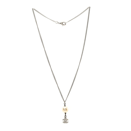 Amelia Pearl Crystal CC Pendant Necklace Silver