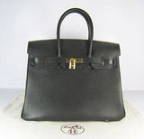 Hermes Birkin 35cm Togo Leather Handbags Black Golden