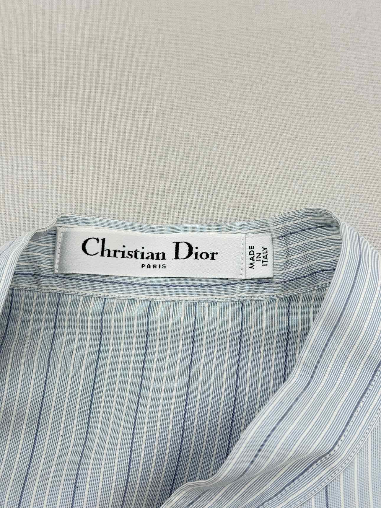 CHRISTIAN DIOR Grey & Blue Pinstripe Size US 6 Blo