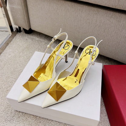 VAL -  Garavani One Stud Patent Slingback Pump With Maxi Stud White For Women