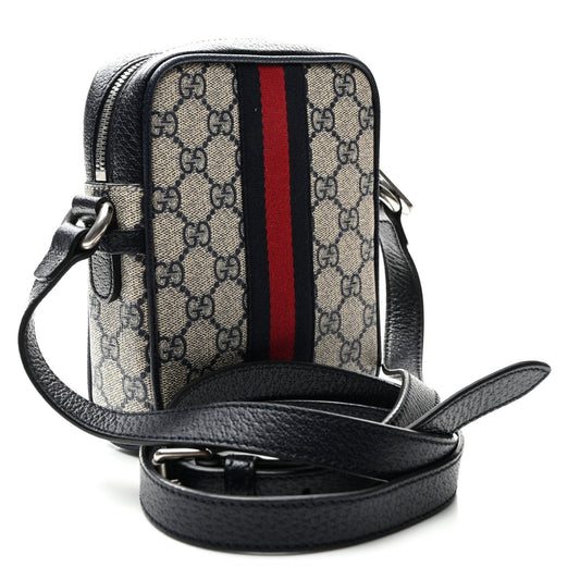 Amelia GG Supreme Monogram Textured Calfskin Web Mini Ophidia Messenger Beige Blue