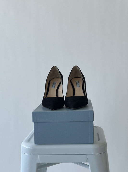 Prada Suede Pump - Gold Stilleto - Full Set