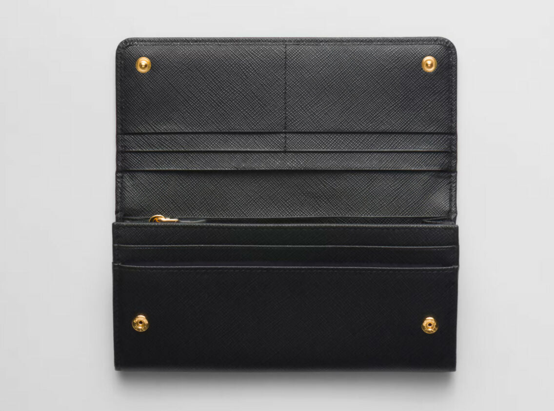 Prada large saffiano leather wallet in black