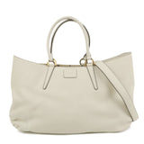FENDI Logo Leather 2Way Bag Hand Bag Shoulder Bag Ivory 8BN238