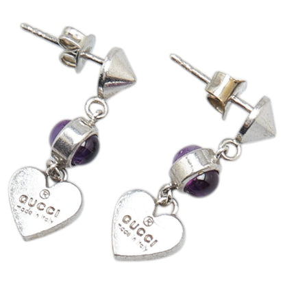 Gucci Heart Motif Silver Amethyst Earrings