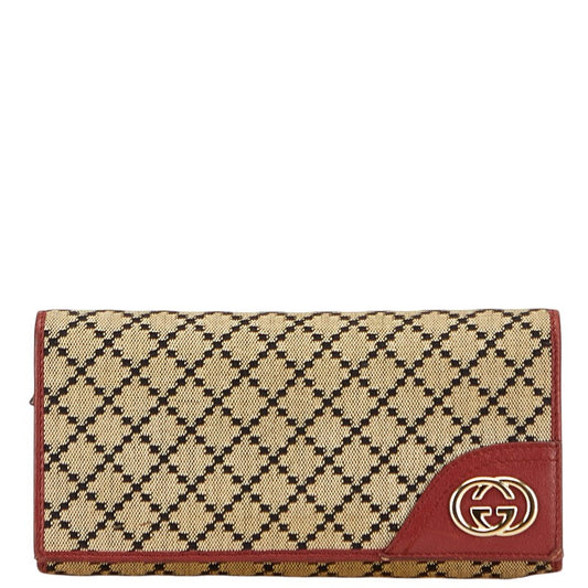 Gucci Diamante Interlocking Canvas Leather Long Wallet