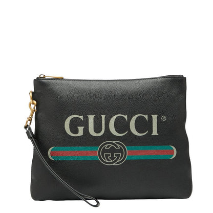 Gucci Logo Print Leather Clutch Bag