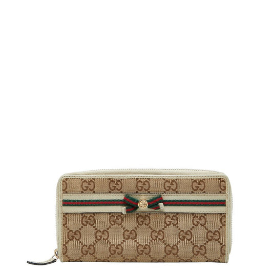 Gucci GG Canvas Sheline Line Ribbon Canvas Leather Long Wallet