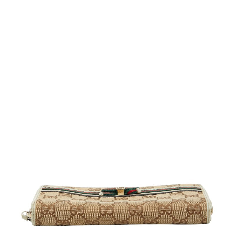 Gucci GG Canvas Sheline Line Ribbon Canvas Leather Long Wallet