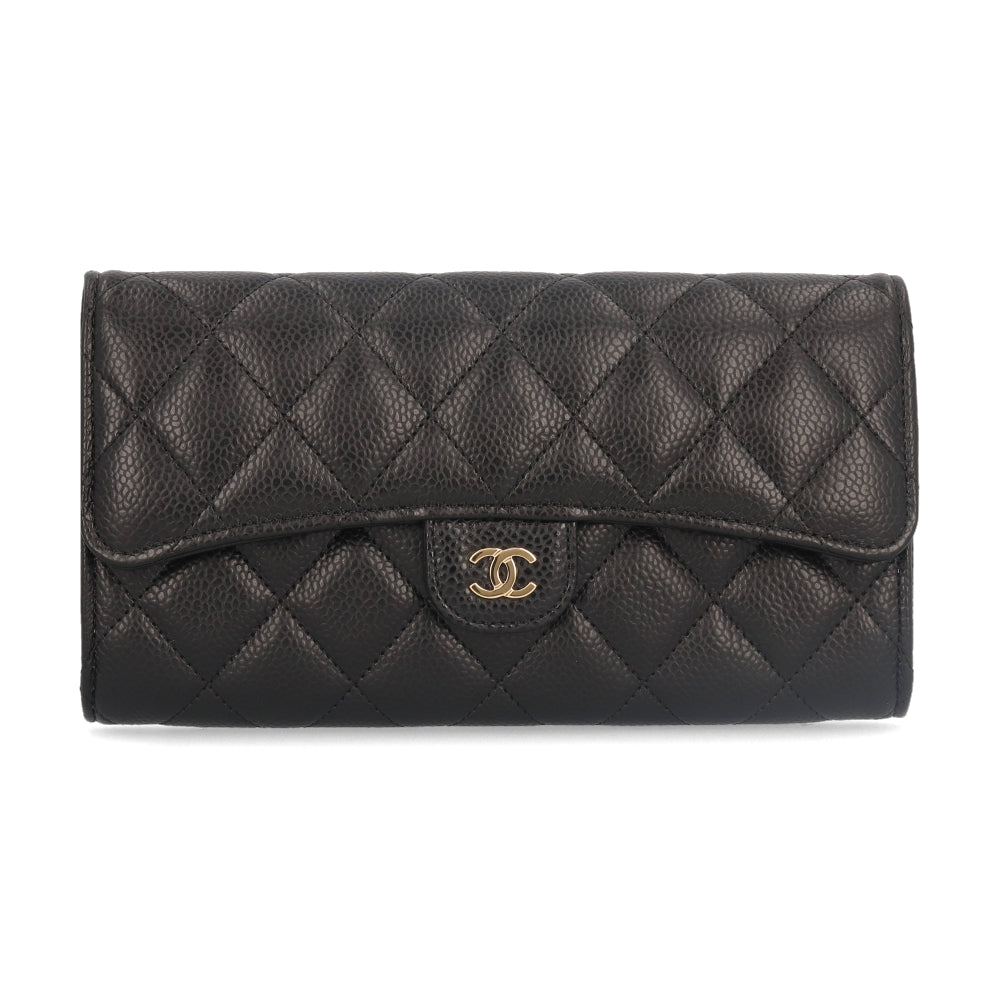 Chanel Flap Long Wallet Classic CC Mark Black
